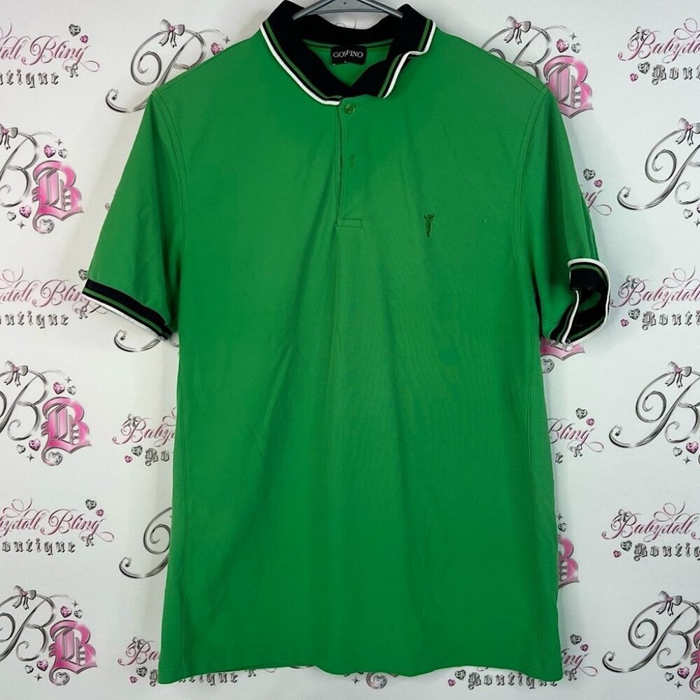 Gofino collar button up shirt golf preppy Men's Vibrant Green Polo Shirt